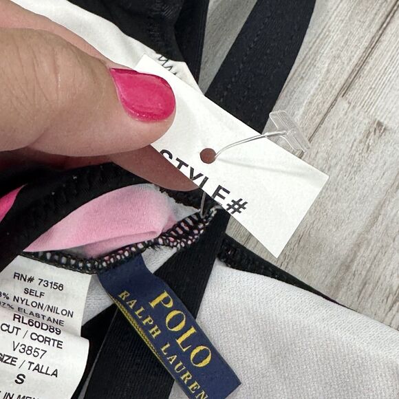 Polo Ralph Lauren Swim Top Small Criss Cross Back Pink Black Stripes NWOT - Picture 6 of 7